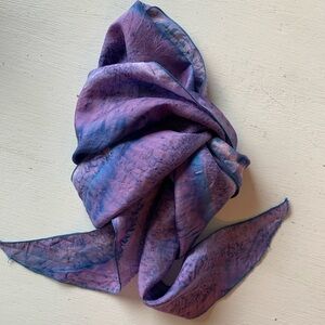 SILK Long Purple and Blue Tie-Dye Scarf
